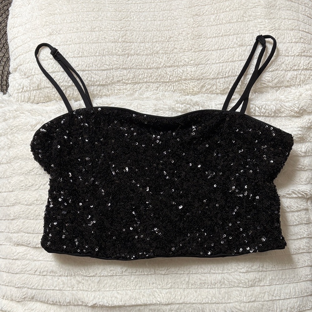 Sequin Crop Top Black disco flapper party NYE